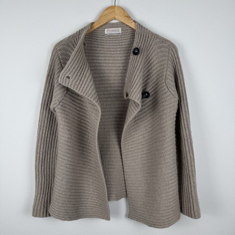 Fisherman Out of Ireland 2 Button Cardigan Size Small Beige Wool Cashmere Blend